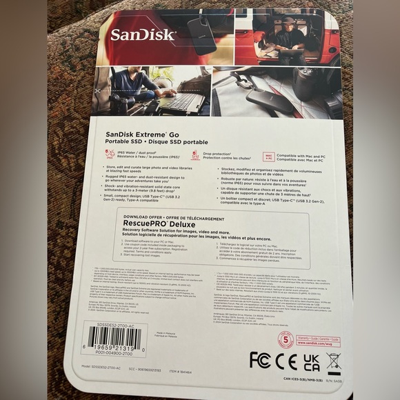 SanDisk Extreme Go Portable SSD 2 TB 1050 MB/s - Picture 2 of 2